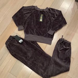 Suzie Kondi Grey soft stretch cotton velour raglan top & track pants set